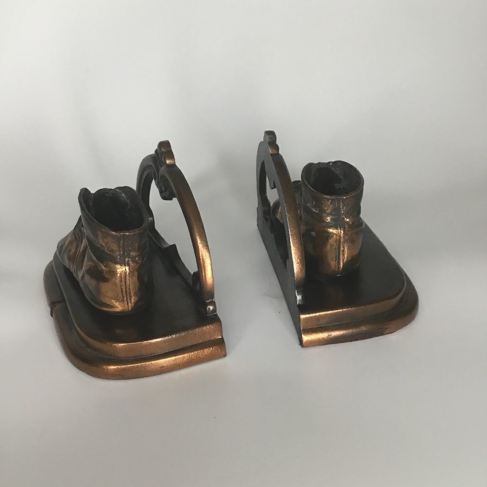 Vintage Perma Plated Two Solid‎ Brass Baby Shoes Decorative Bookends